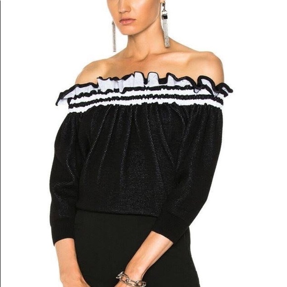 3.1 Phillip Lim Sweaters - (M} 3.1 Phillip Lim VICTORIAN SPORT RUCHE OFF-THE-SHOULDER TOP IN BLACK